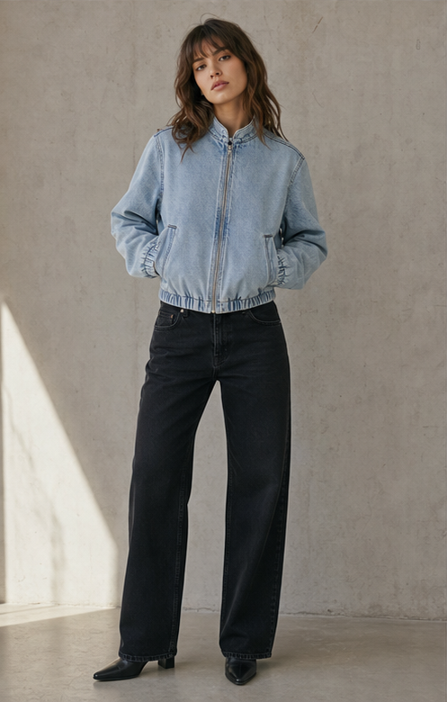 Zip-Front Bomber denim product development reference
