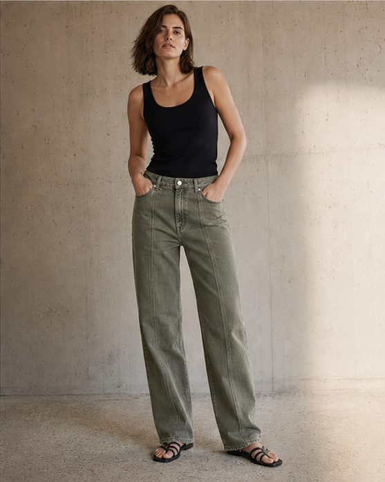 Olive Seam Relaxed denim product development reference