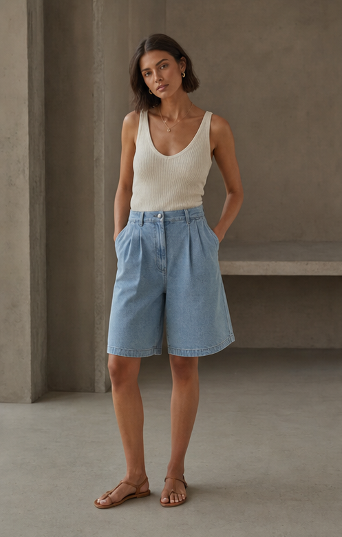 Pleated Long Short denim product development reference