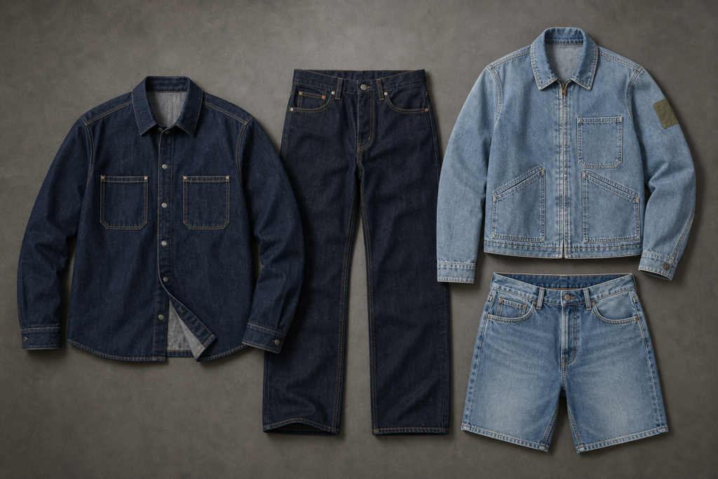 Custom denim garments showing fabric selection, wash development and construction details