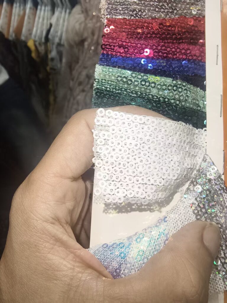 Sequin colour swatches reviewed during material sourcing