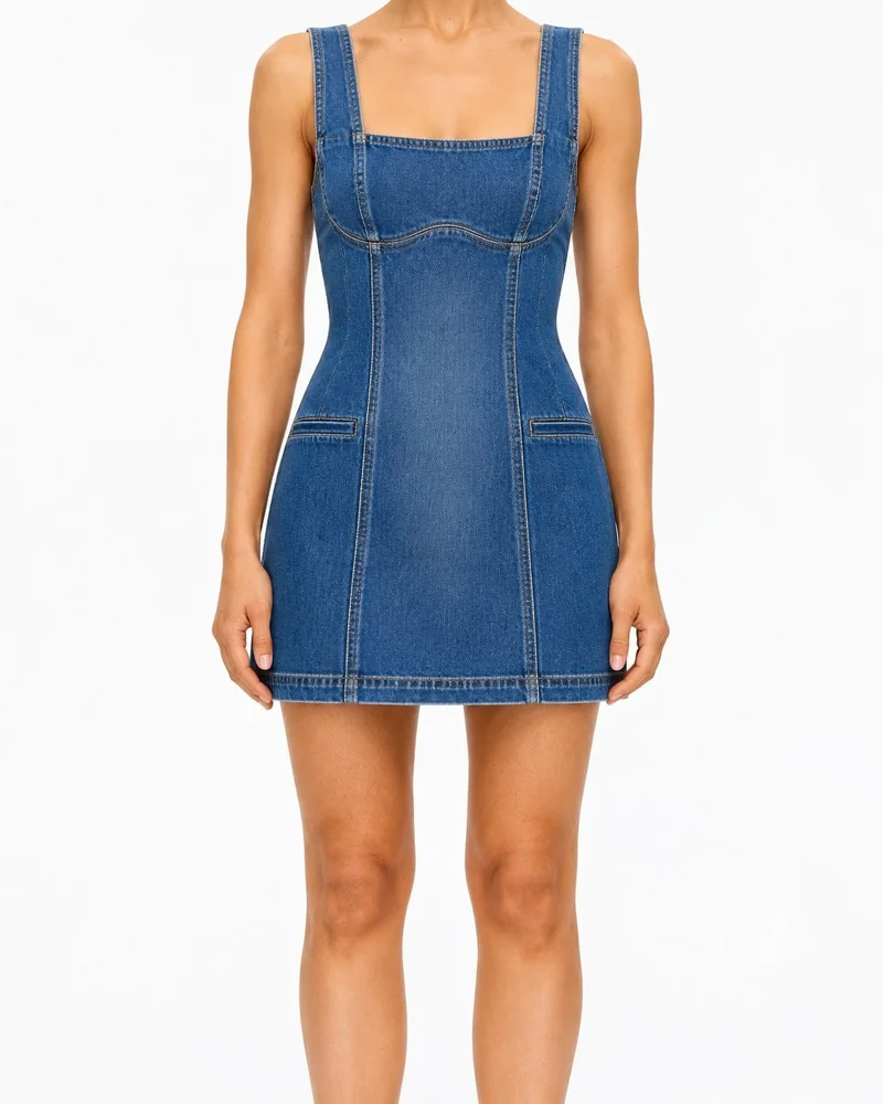 Panel denim mini dress