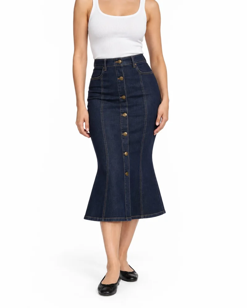 Button-Front Indigo Midi – Midi & maxi skirts